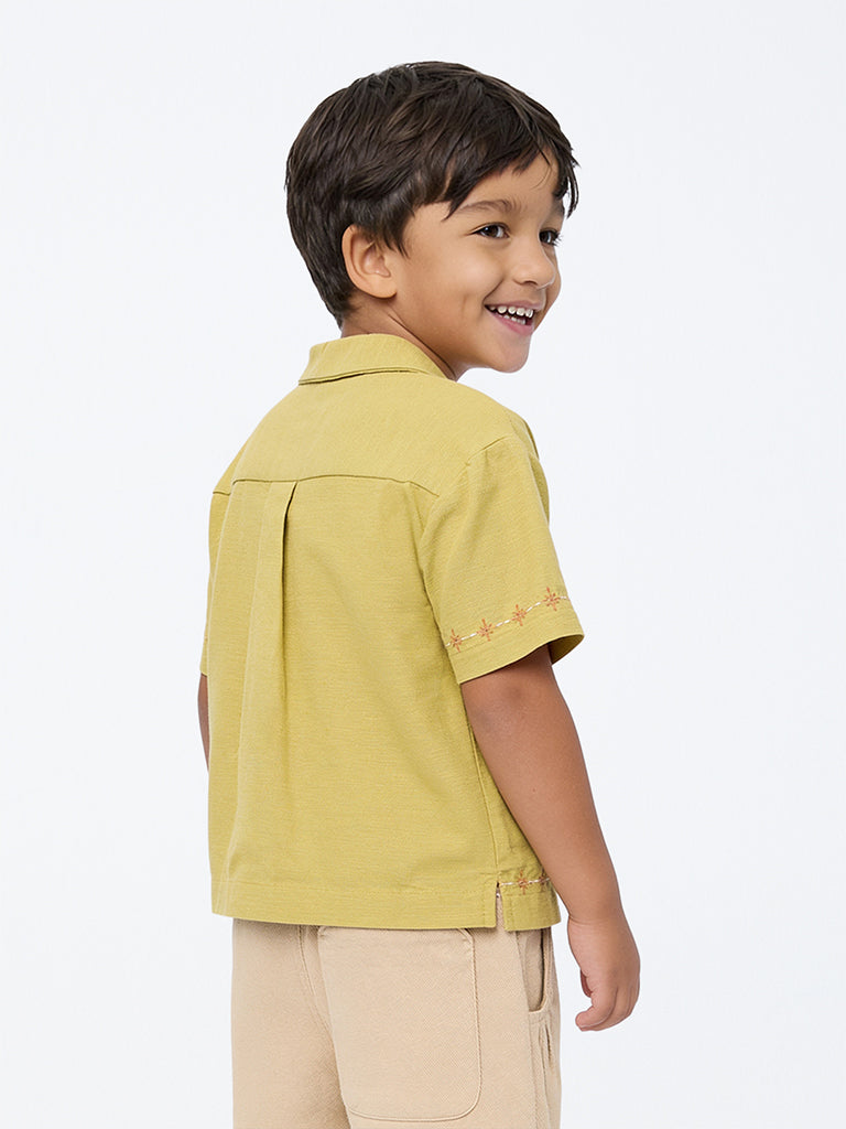 HOP Kids Boys Mustard Animal Embroidered Shirt