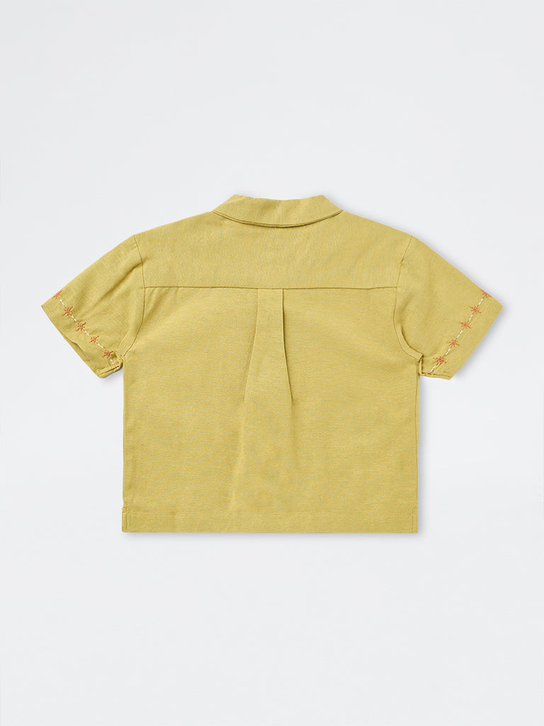 HOP Kids Boys Mustard Animal Embroidered Shirt