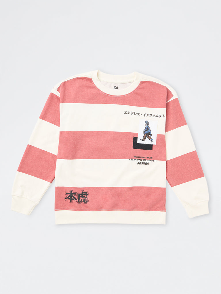 Boys Coral Striped Cotton-Blend Sweatshirt