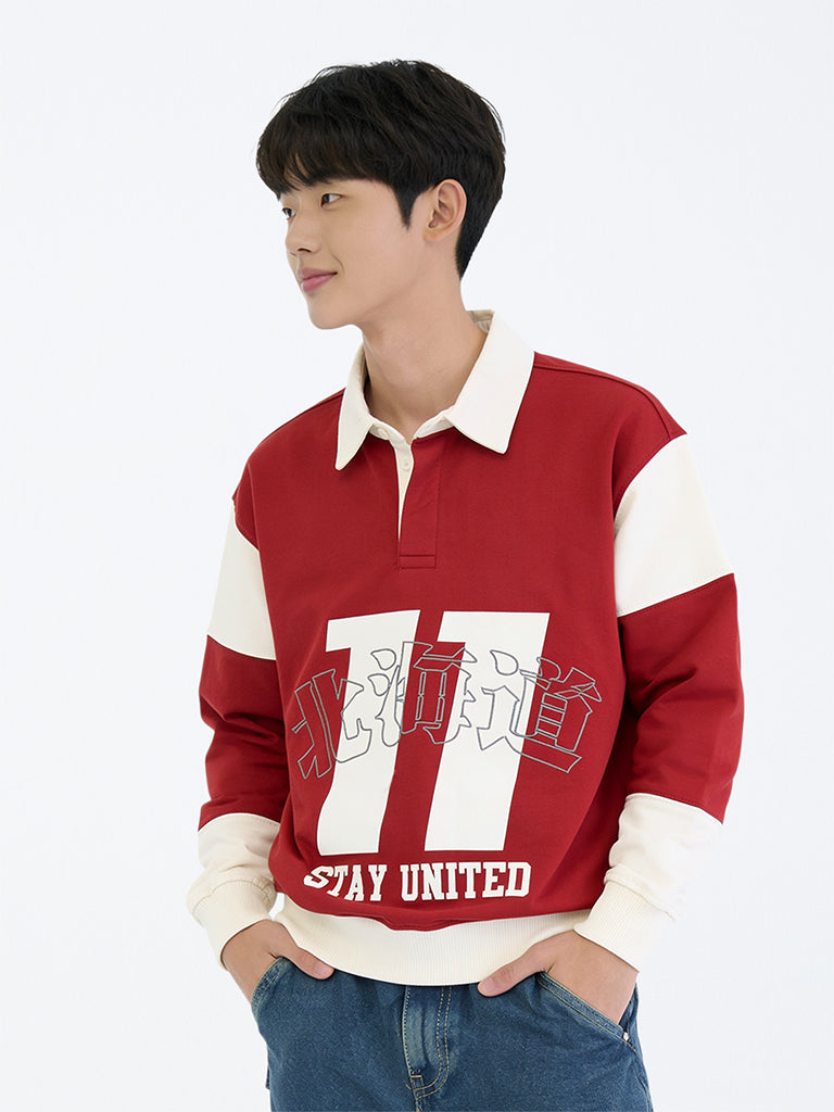 Boys Red Printed Cotton Sweatshirt
