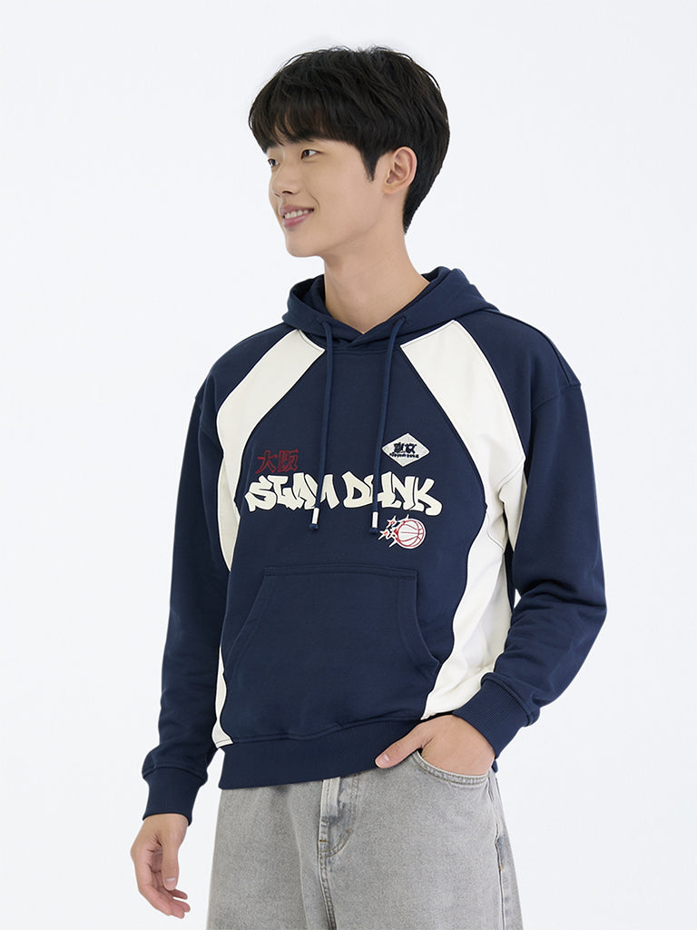 Y&F Kids Boys Navy Printed Cotton Hoodie