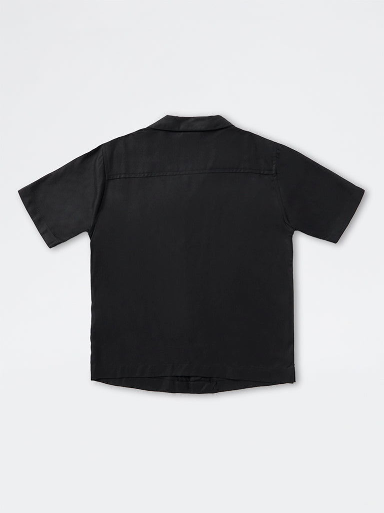 Boys Black Patchwork-Detail Shirt