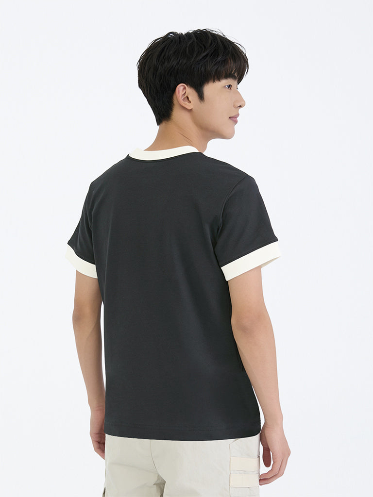 Boys Black Numerical Printed Cotton T-Shirt