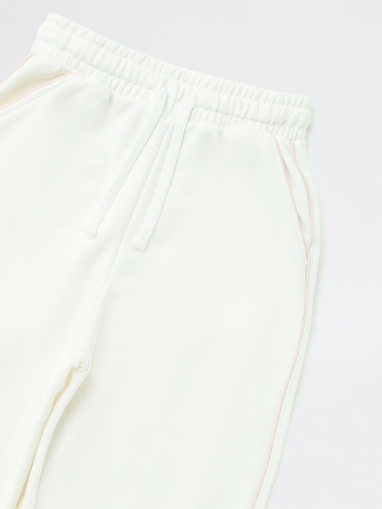 Girls White Contrast-Piping High-Rise Cotton-Blend Trackpants