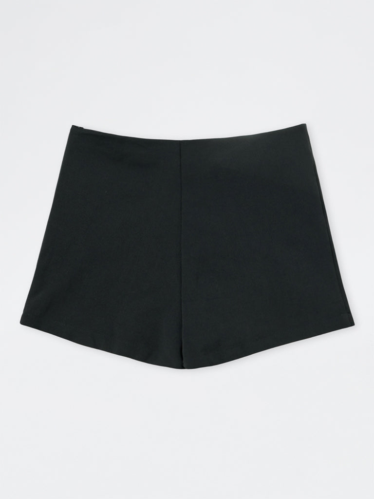 Girls Black Belt-Detail High-Rise Skorts
