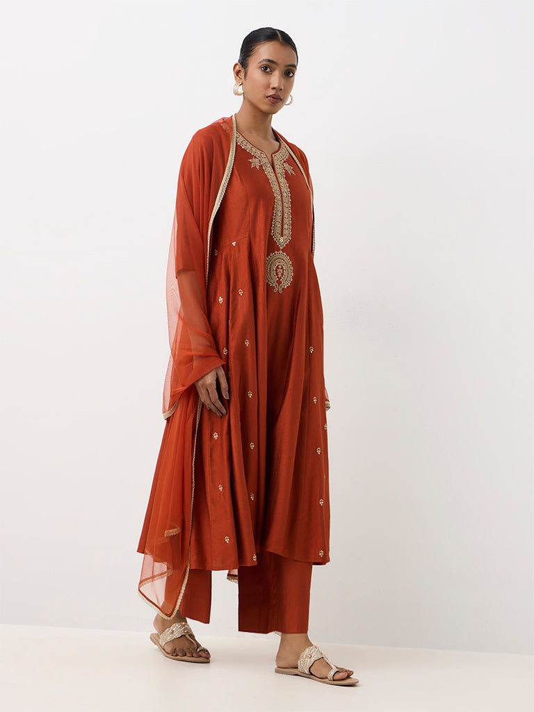 Vark Rust Embroidered Anarkali Ethnic Set