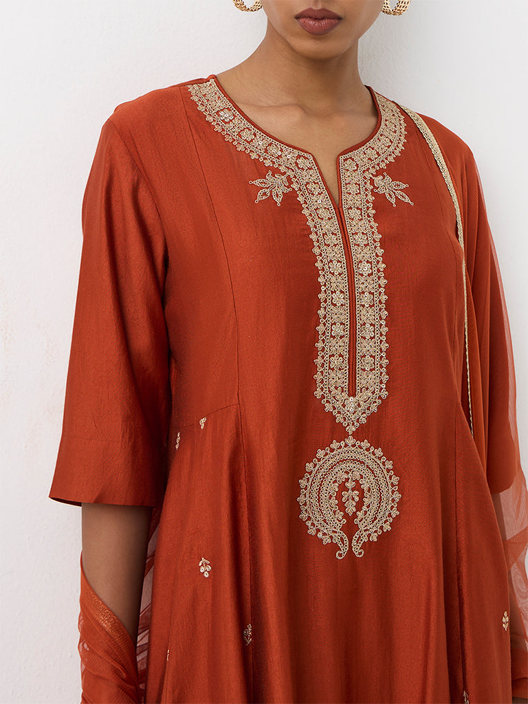 Vark Rust Embroidered Anarkali Ethnic Set