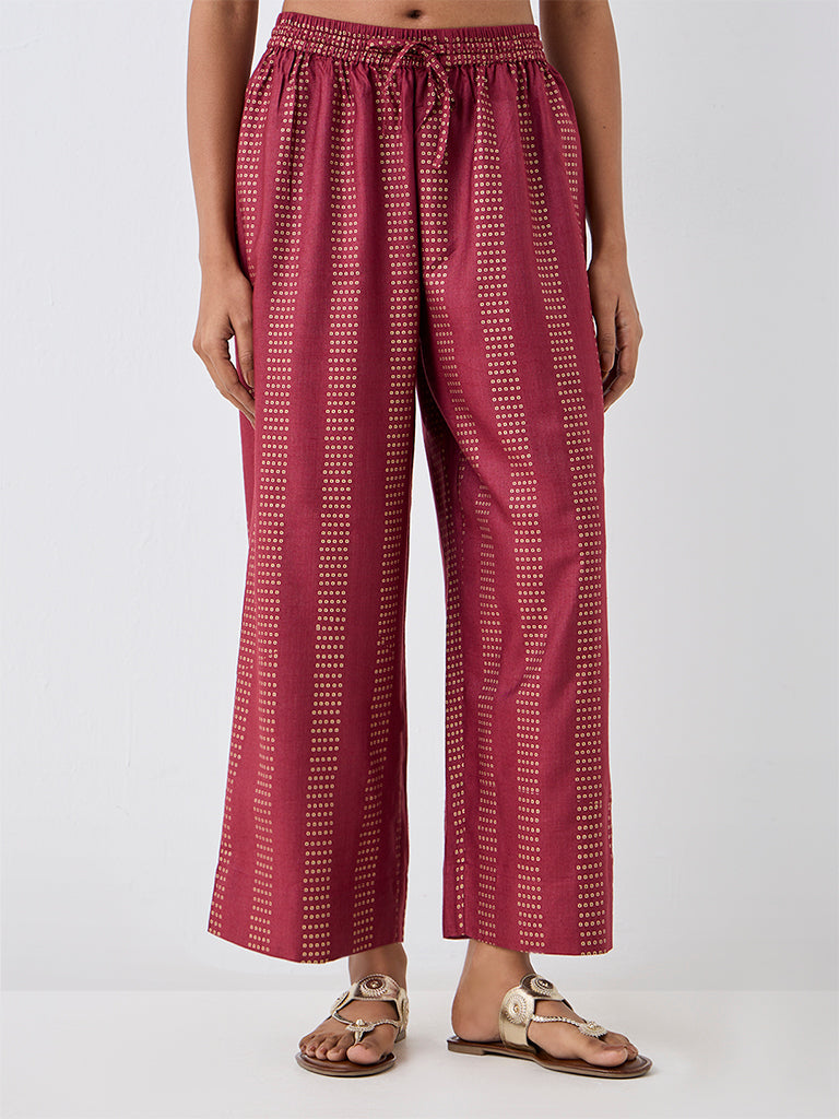 Zuba Red Bandhani Printed Pants