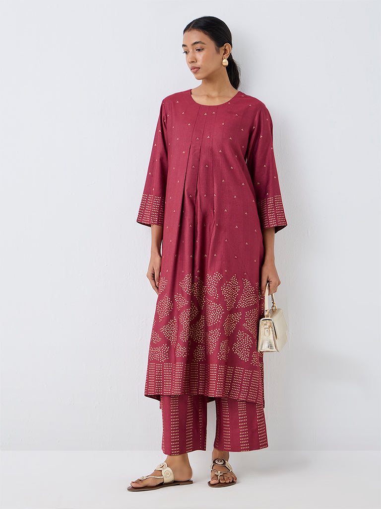 Zuba Red Bandhani Printed Pants