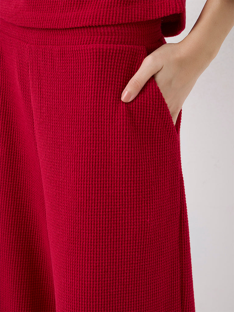 Superstar Red Waffle-Textured High-Rise Pants