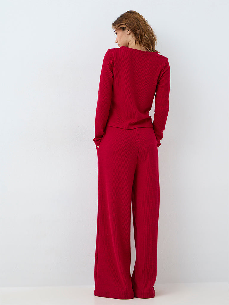 Superstar Red Waffle-Textured High-Rise Pants