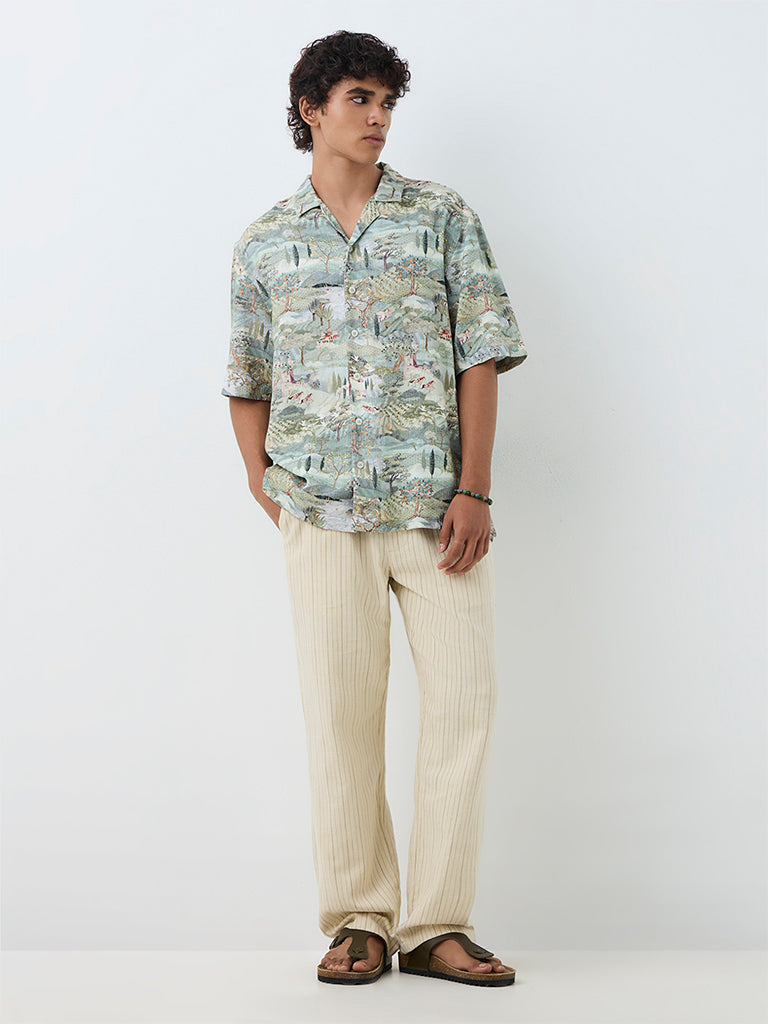 ETA Beige Striped Relaxed-Fit Cotton Chinos