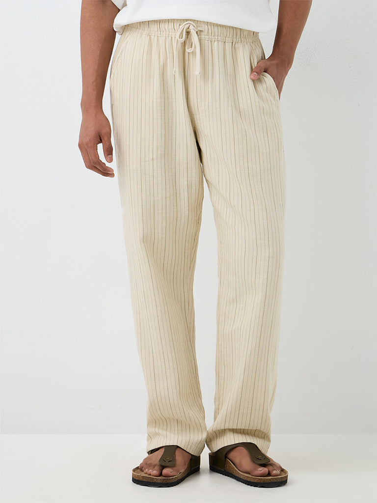 ETA Beige Striped Relaxed-Fit Cotton Chinos