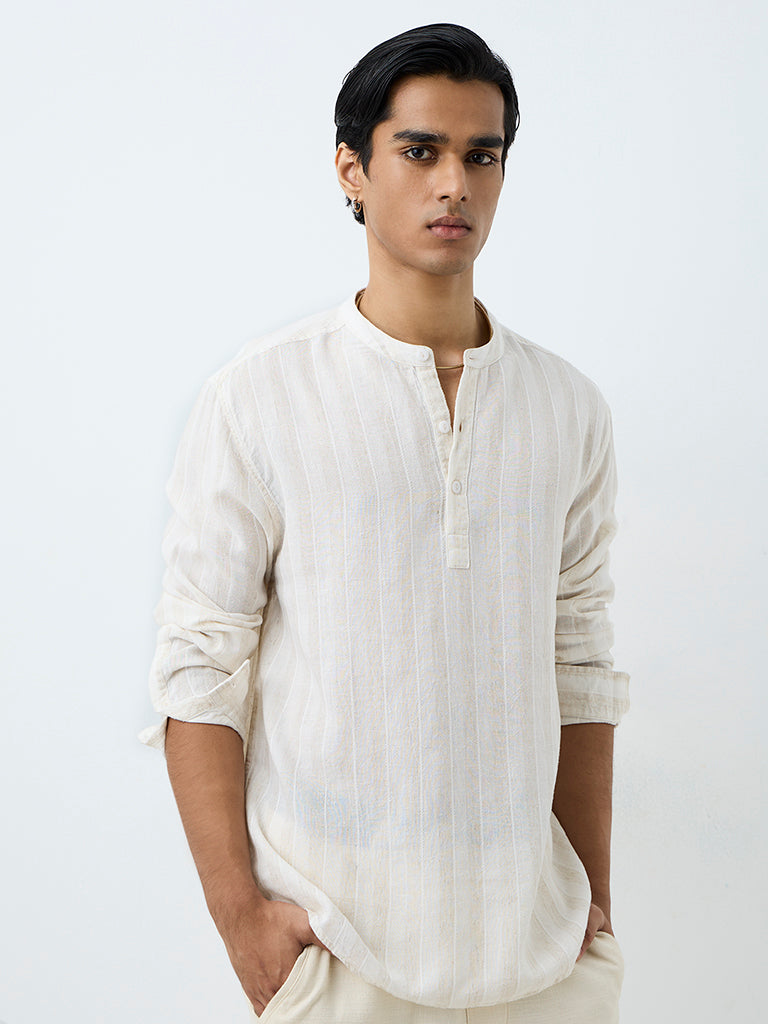 ETA Off-White Striped Pattern Relaxed-Fit Shirt