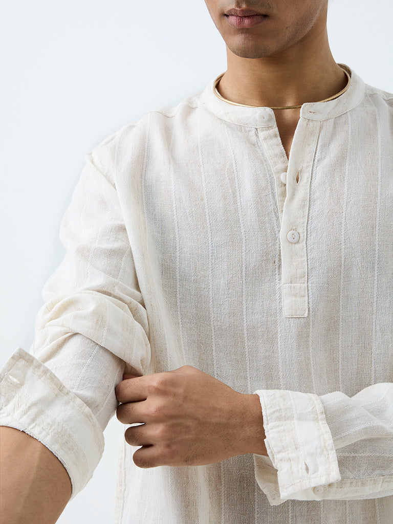 ETA Off-White Striped Pattern Relaxed-Fit Shirt