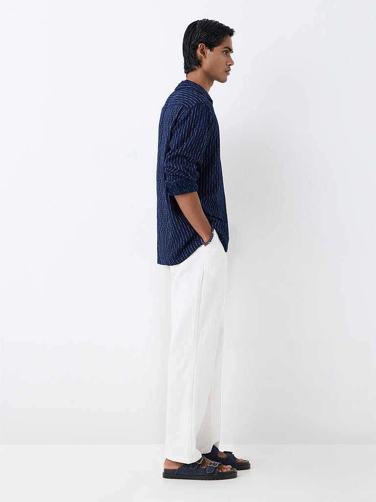 ETA Navy Striped Relaxed-Fit Cotton Shirt