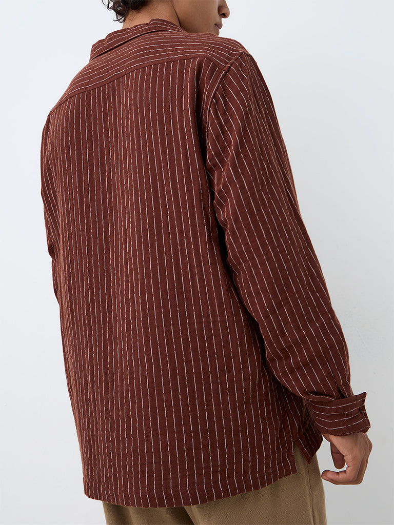 ETA Brown Striped Relaxed-Fit Cotton Shirt