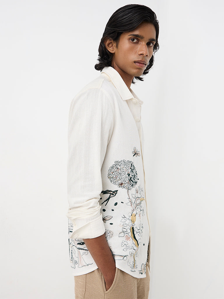 ETA White Nature-Inspired Relaxed-Fit Cotton Shirt