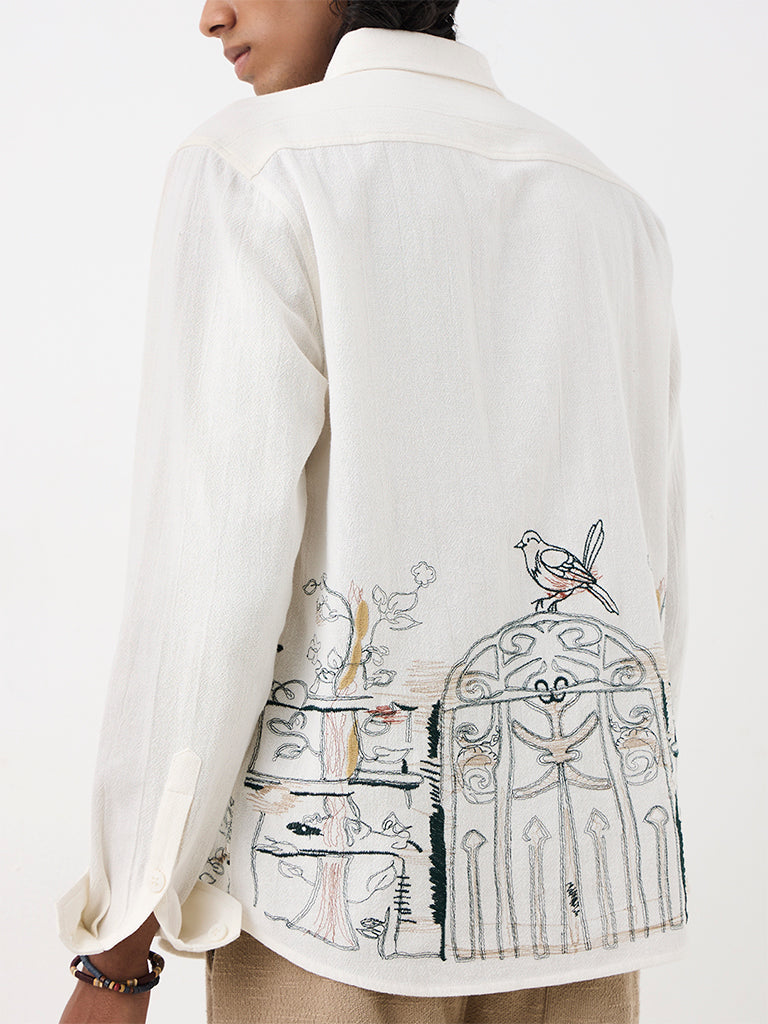 ETA White Nature-Inspired Relaxed-Fit Cotton Shirt