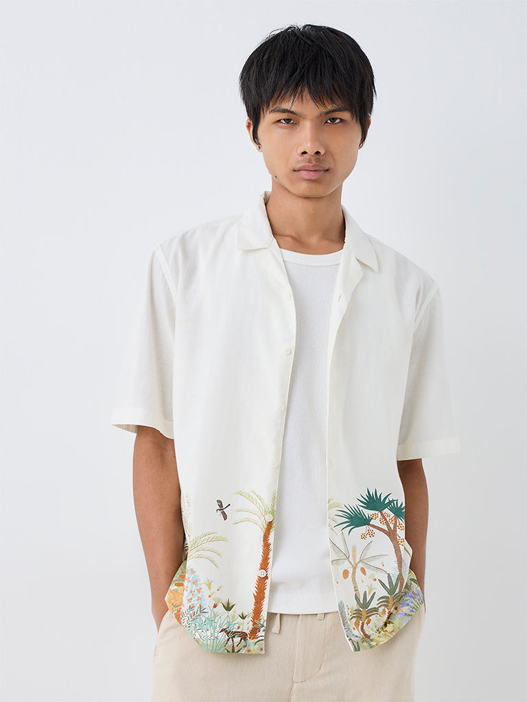 ETA Off-White Nature-Theme Relaxed-Fit Cotton-Blend Shirt