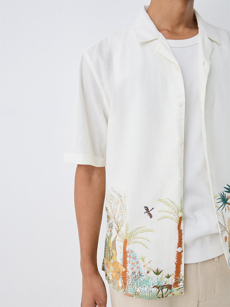 ETA Off-White Nature-Theme Relaxed-Fit Cotton-Blend Shirt