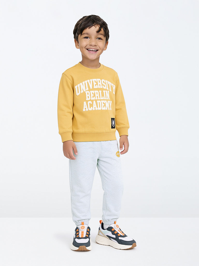 HOP Kids Boys Yellow Text Design Cotton Sweatshirt and Joggers Set