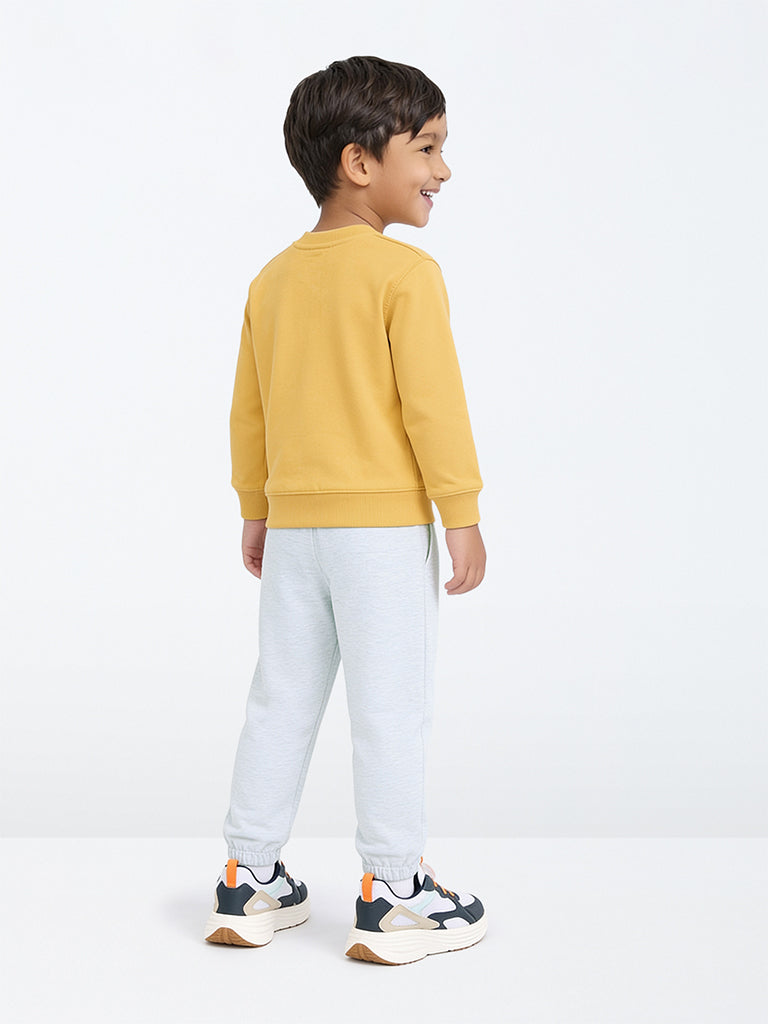 HOP Kids Boys Yellow Text Design Cotton Sweatshirt and Joggers Set