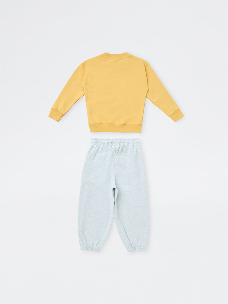 HOP Kids Boys Yellow Text Design Cotton Sweatshirt and Joggers Set