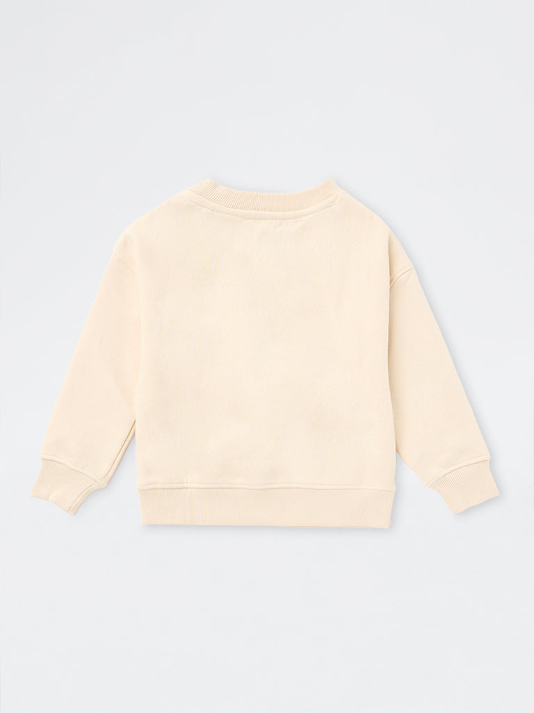 HOP Kids Girls Cream Floral Design Cotton-Blend Sweatshirt