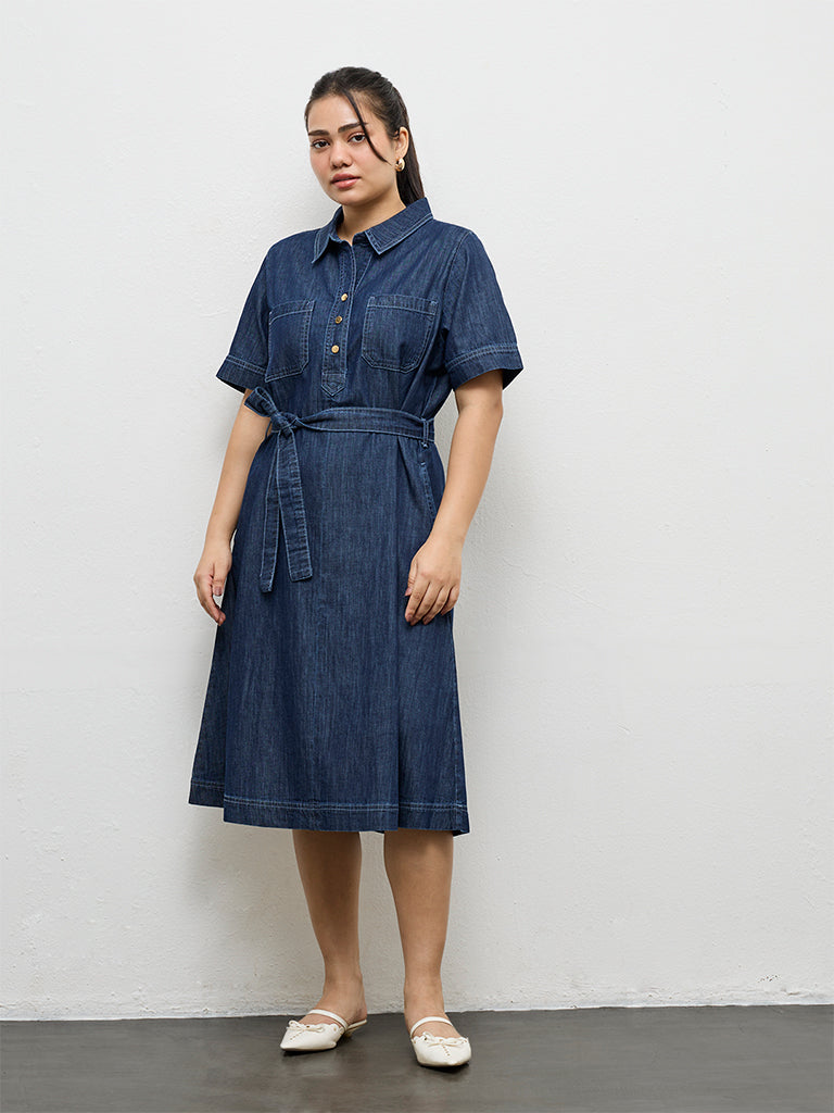 Gia Dark Blue Denim Shirt Dress