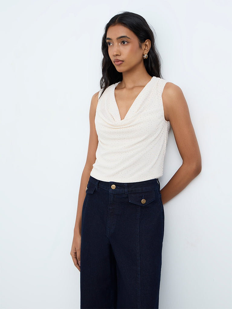Wardrobe Off-White Rhinestone Embellished Top