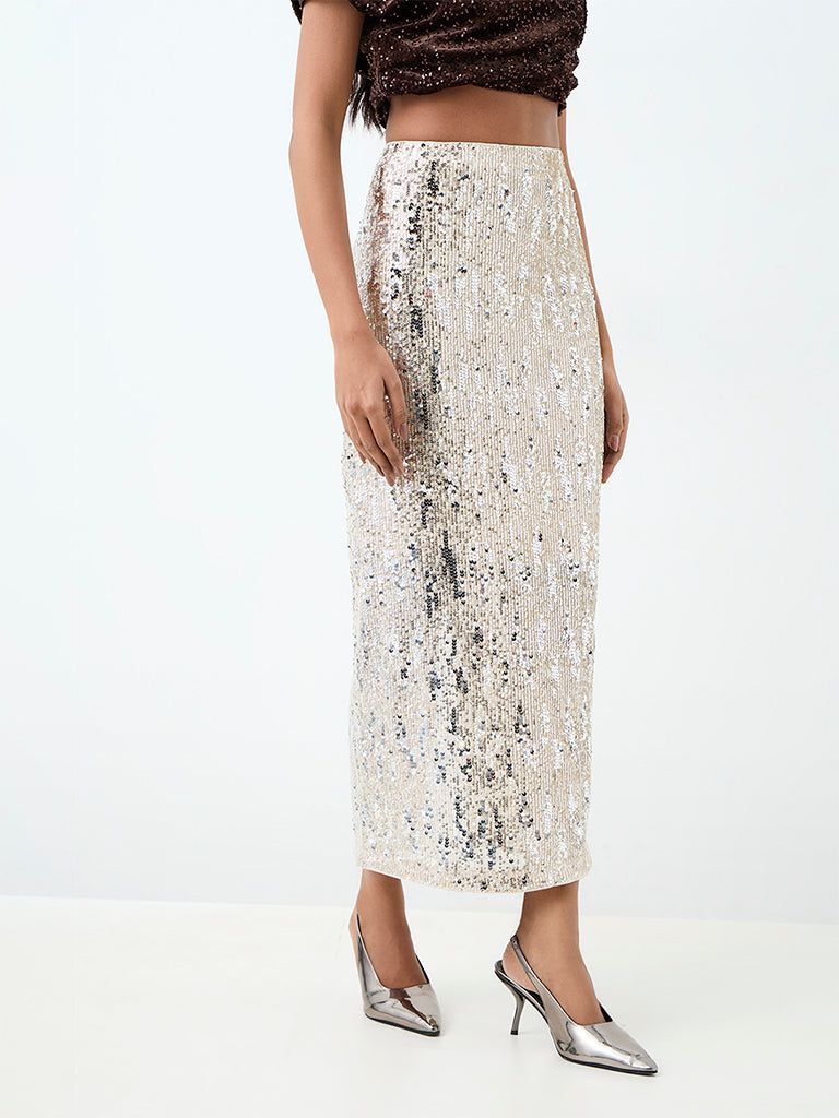 Wardrobe Silver Sequined Bodycon Skirt