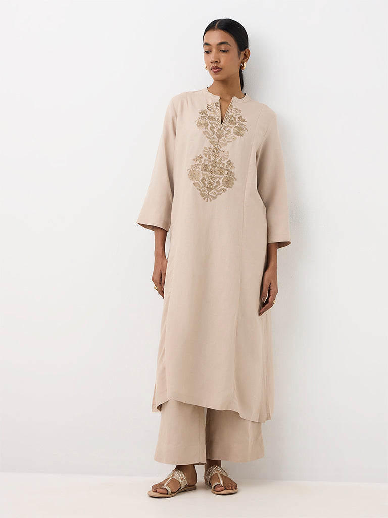 Zuba Beige Solid Pants