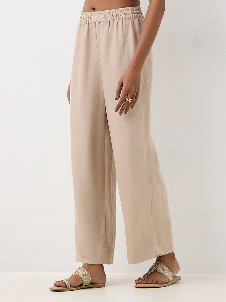 Zuba Beige Solid Pants