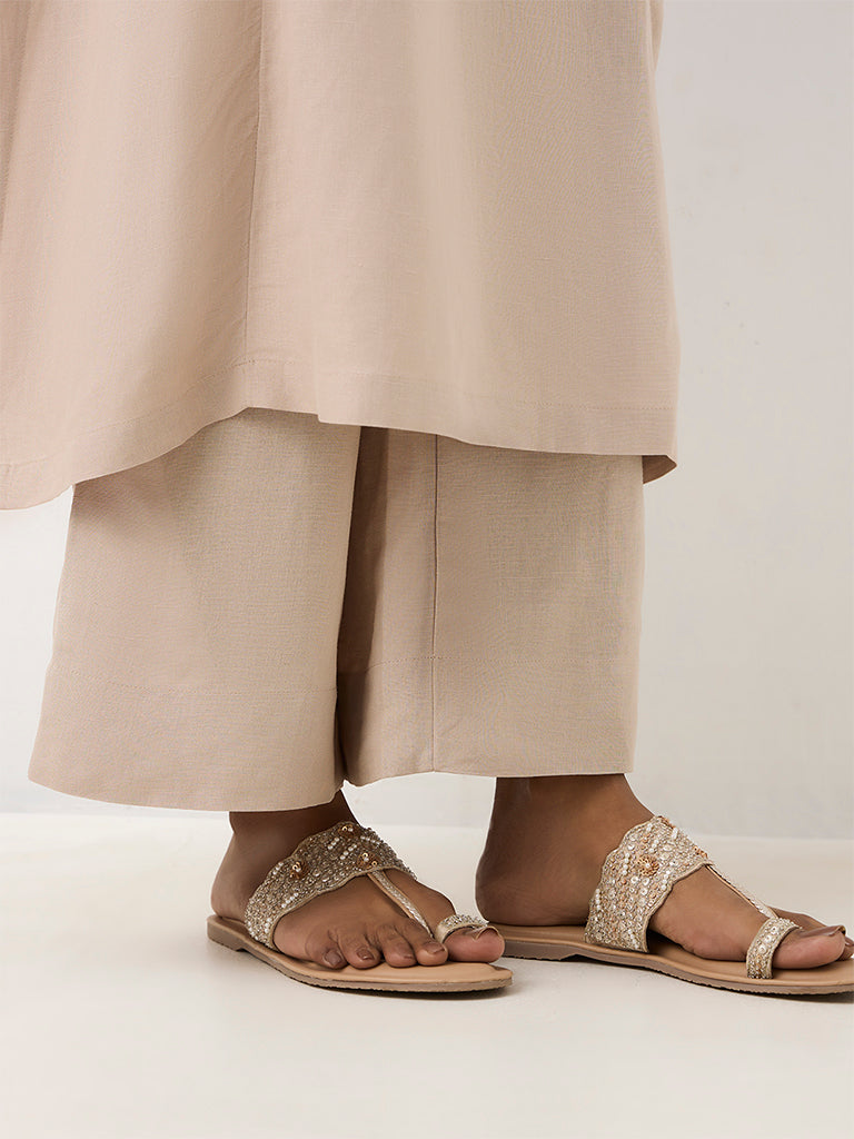Zuba Beige Solid Pants