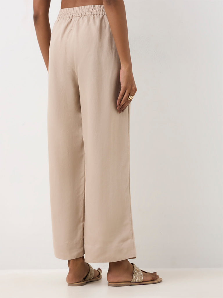 Zuba Beige Solid Pants