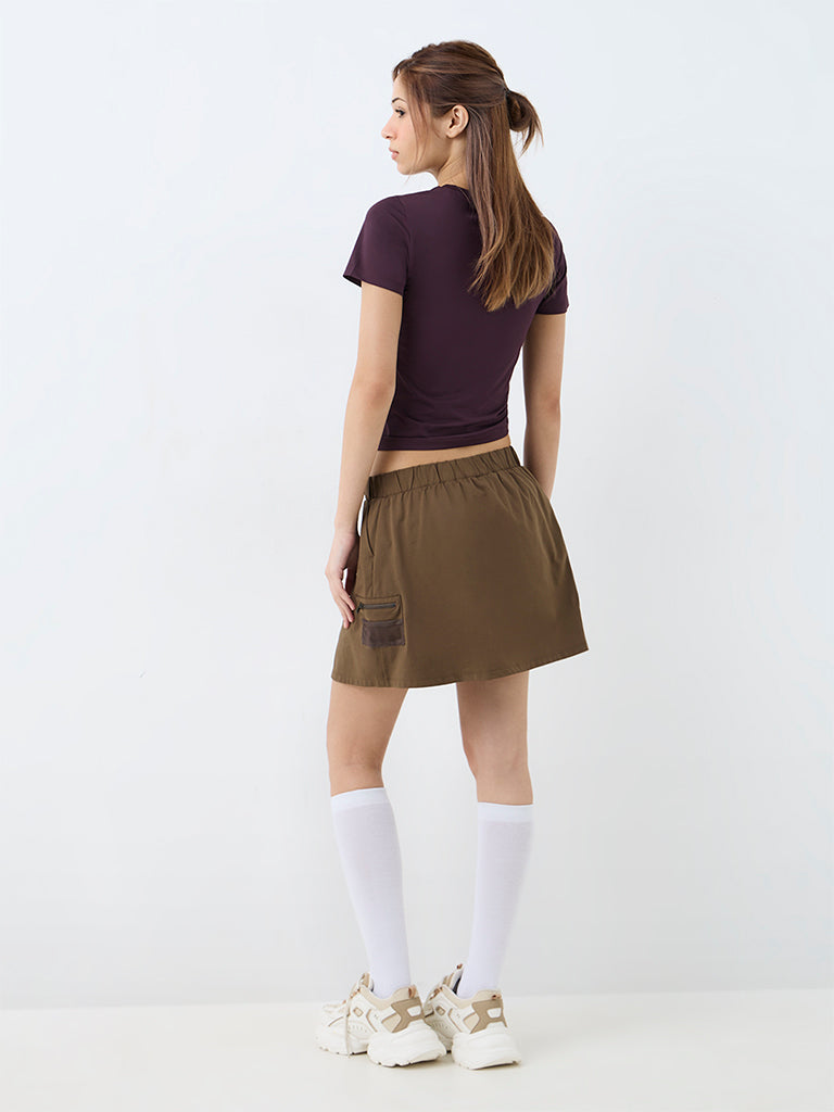 Nuoflexx Brown Solid High-Rise Skirt