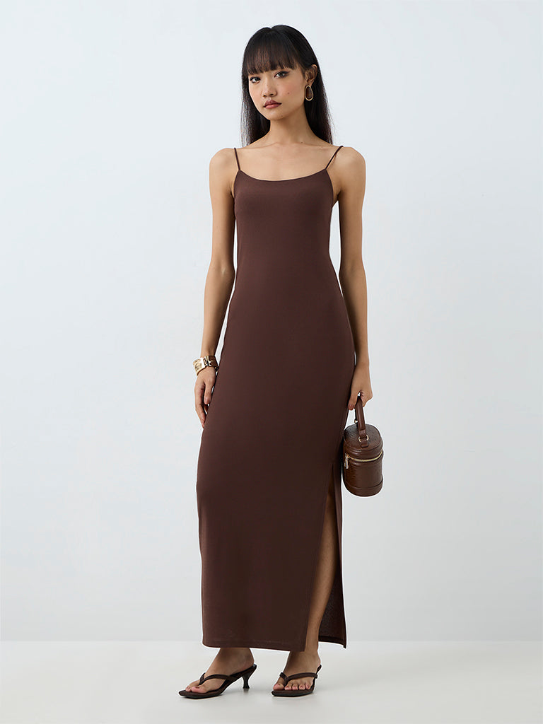 Nuon Dark Brown Solid Sheath Dress