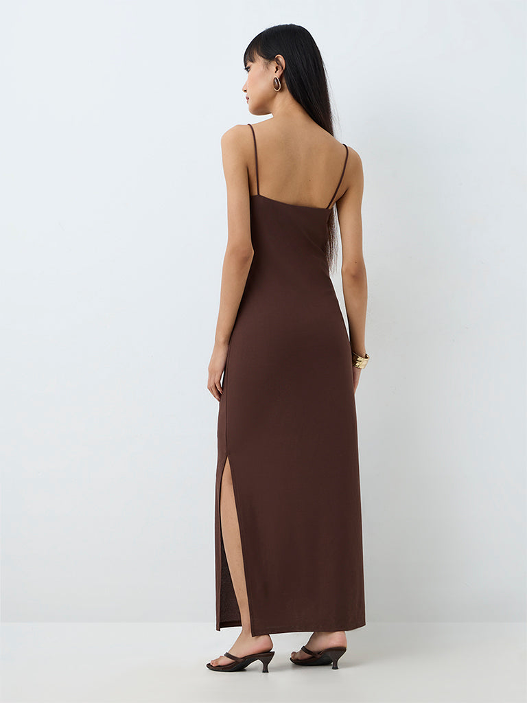 Nuon Dark Brown Solid Sheath Dress