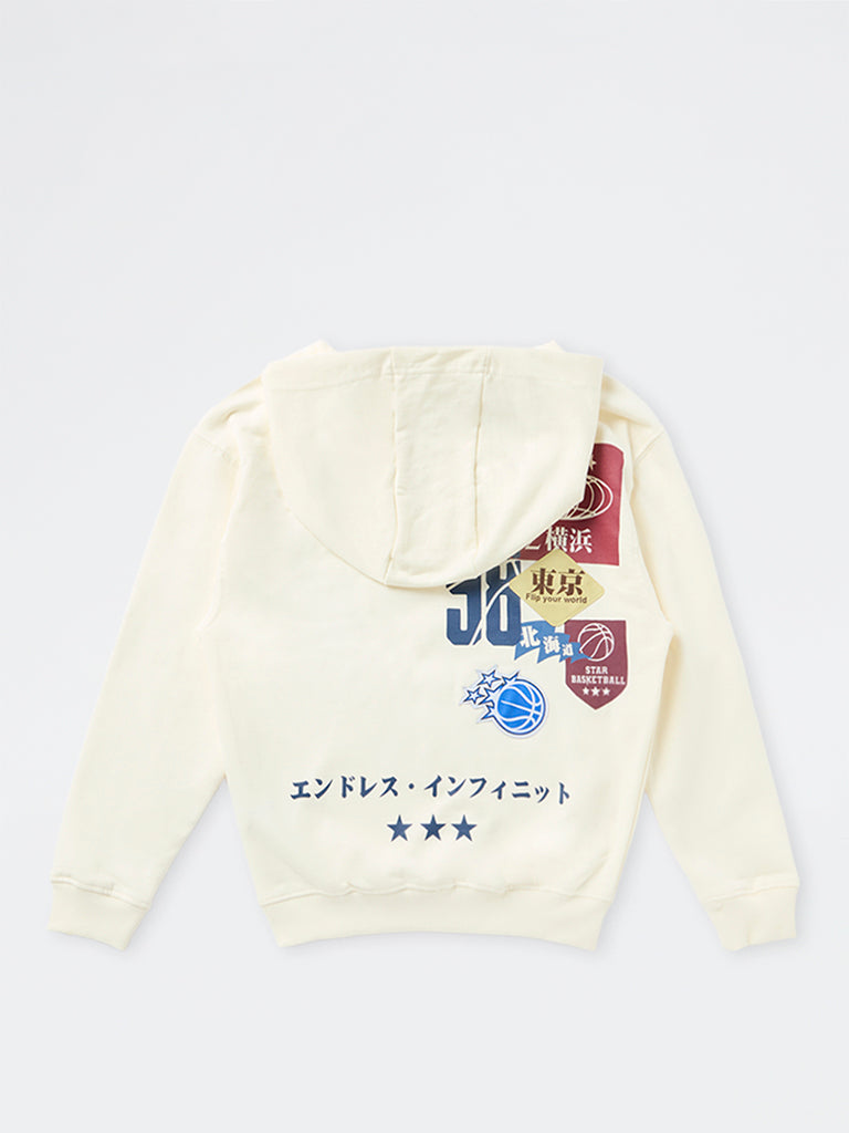 Boys Cream Patchwork-Detail Cotton-Blend Hooded Sweatshirt