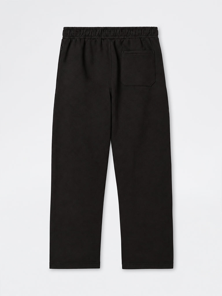 WES Casuals Black Solid Relaxed-Fit Mid-Rise Cotton-Blend Track Pants