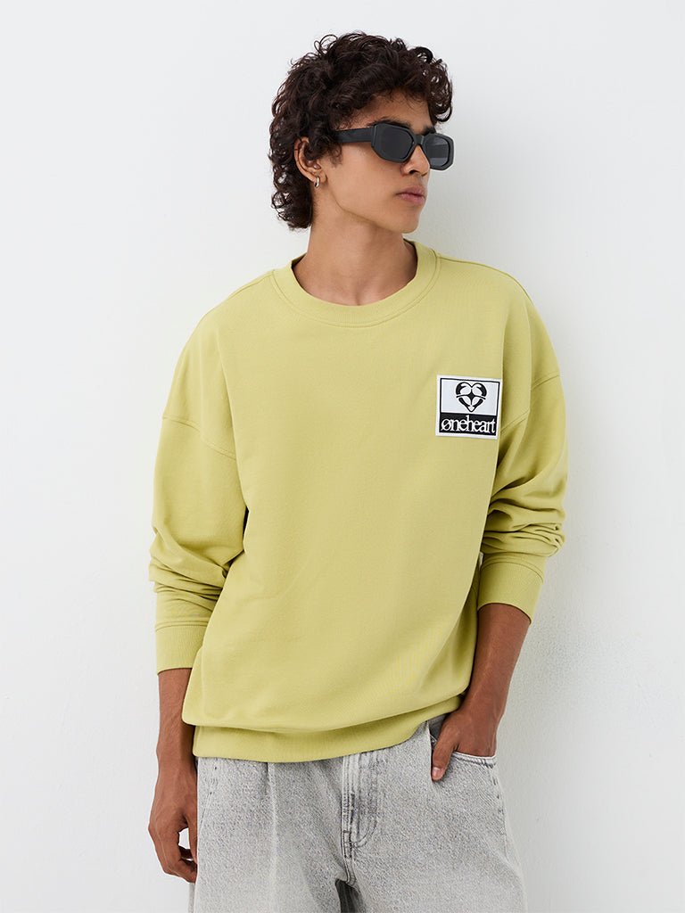 Nuon Lime Printed Oversized-Fit Cotton Sweatshirt