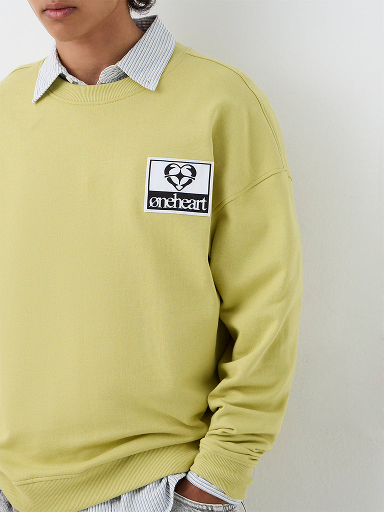 Nuon Lime Printed Oversized-Fit Cotton Sweatshirt