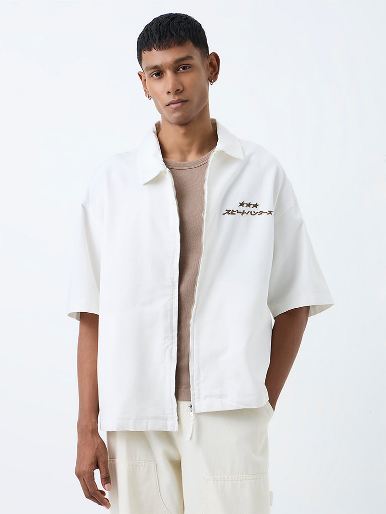 Nuon White Printed Relaxed-Fit Shirt