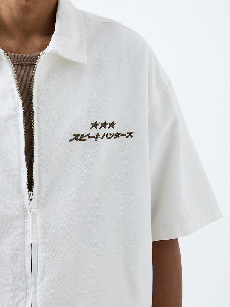 Nuon White Printed Relaxed-Fit Shirt