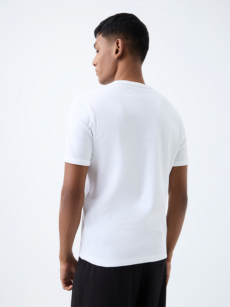 Nuon White Ribbed-Textured Slim-Fit Cotton-Blend  T-Shirt
