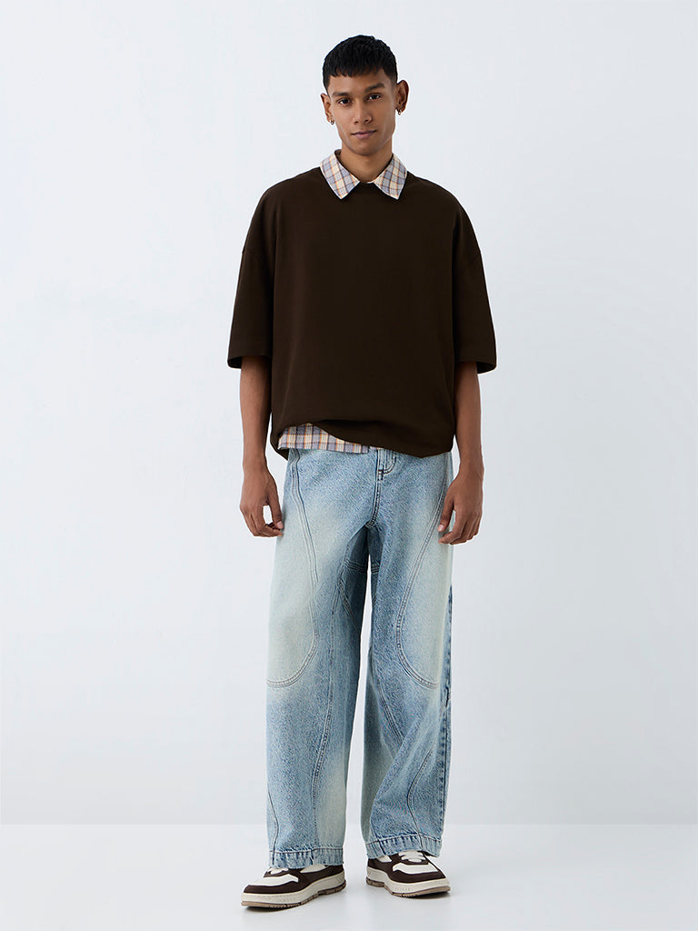 Nuon Dark Brown Solid Relaxed-Fit Cotton T-Shirt