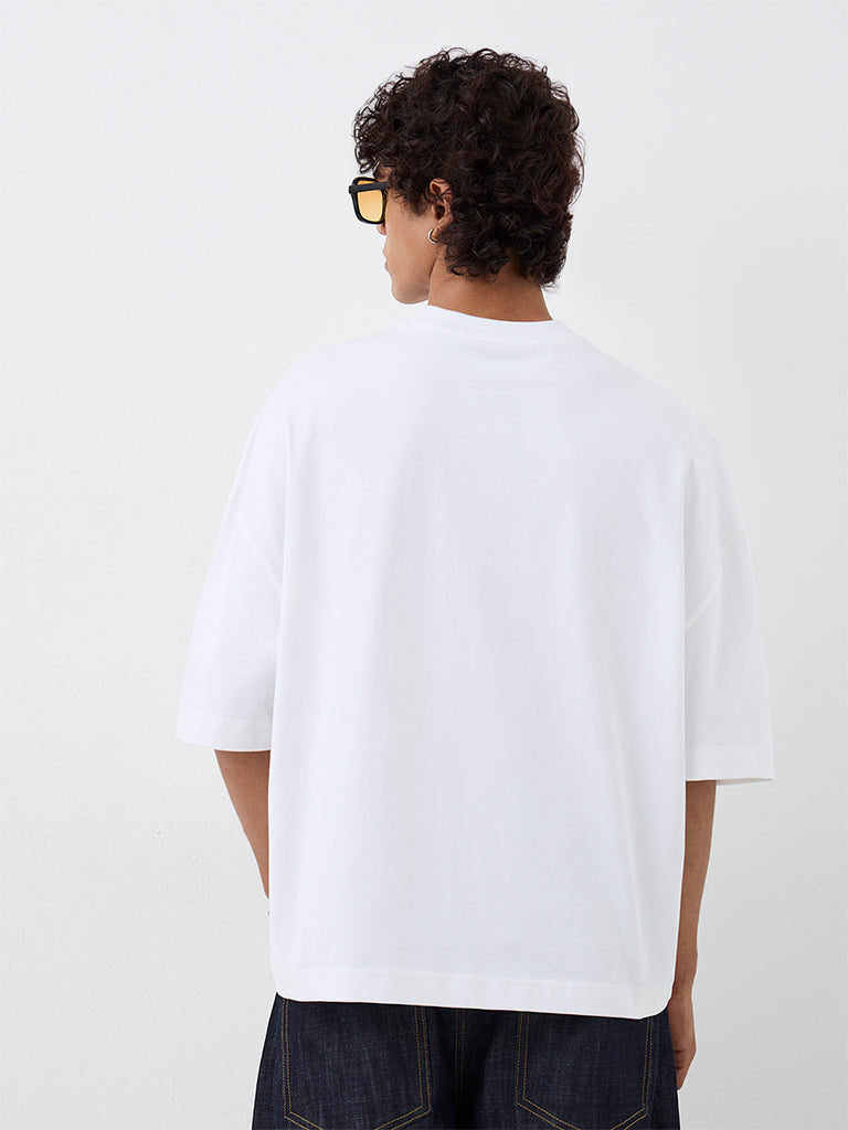 Nuon White Solid Oversized-Fit Cotton T-Shirt