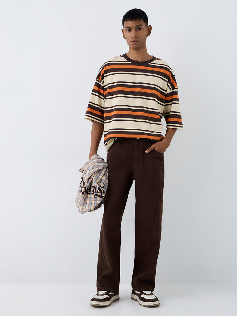 Nuon Multicolour Striped Relaxed-Fit Cotton T-Shirt