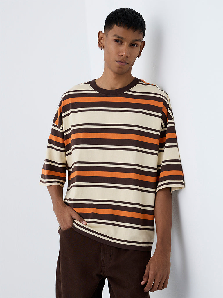 Nuon Multicolour Striped Relaxed-Fit Cotton T-Shirt